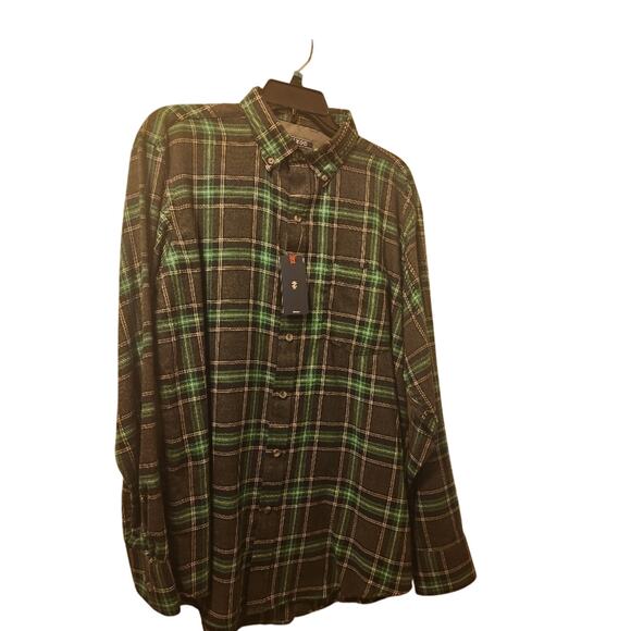 IZOD Striped Flannel Shirt Men's Medium Button Up Cozy Warm NWT Green/Black - Picture 1 of 2